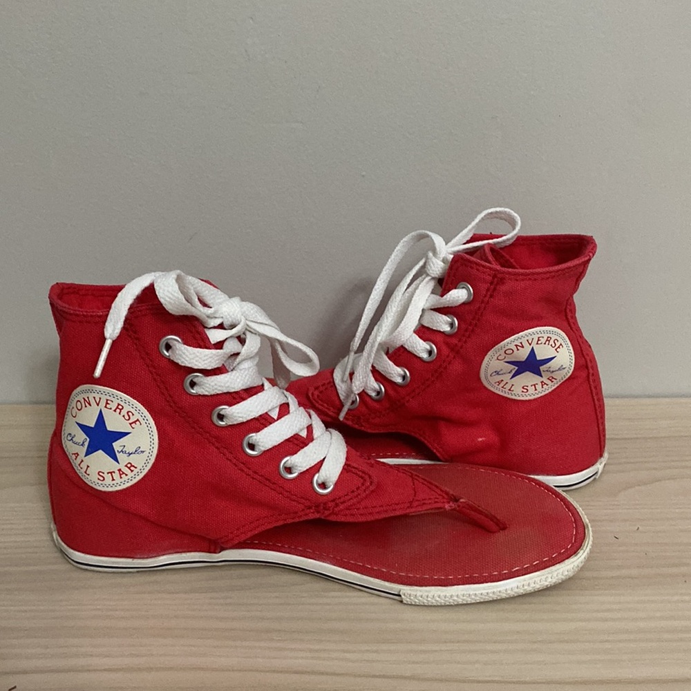 CONVERSE red chuck Taylor lace up flip-flop thong sandals size 5.5 - Picture 4 of 7